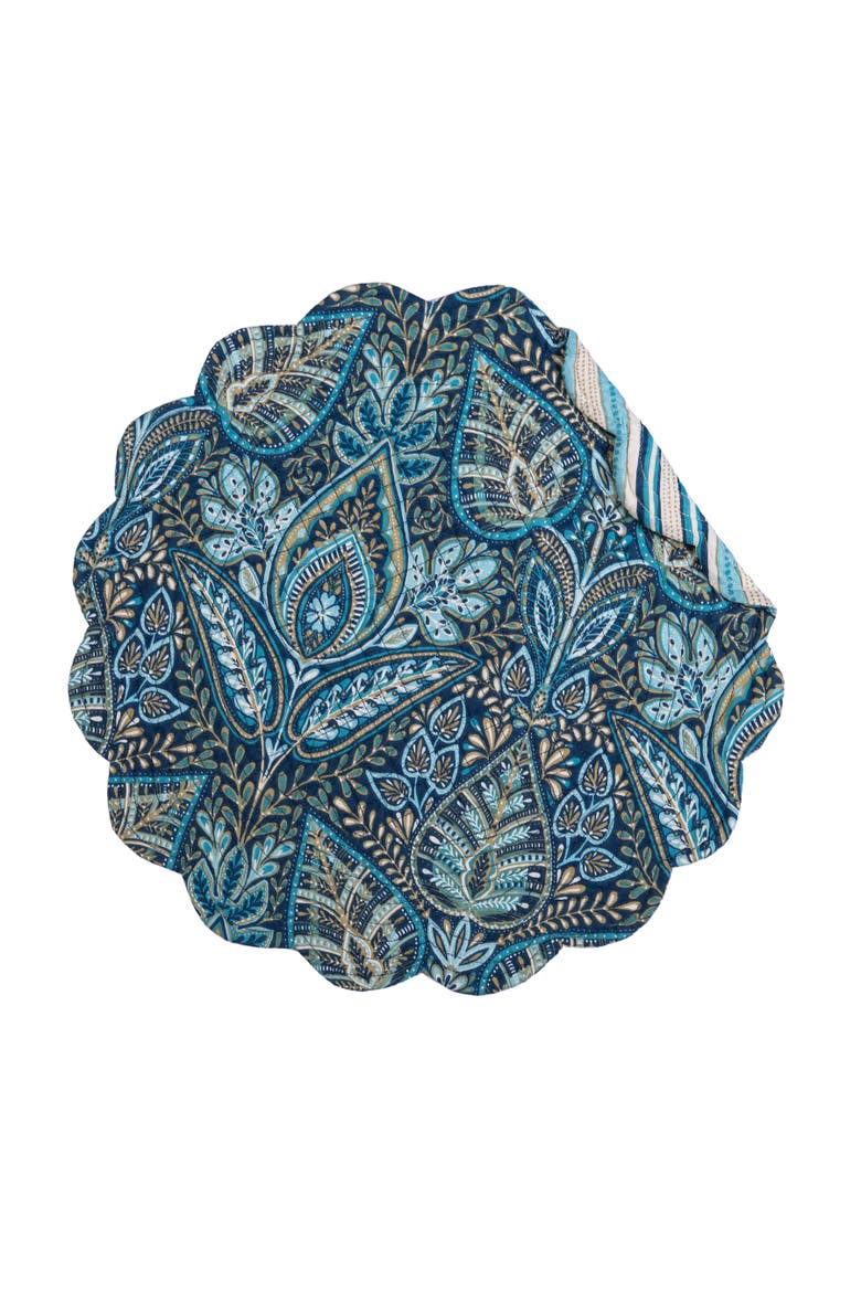 Bailey Blue 100% Cotton Round Quilted Single Placemat 17", Main, color, Blue