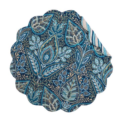 C & F Home C&f Home Bailey Blue Reversible Machine Washable Round Scallop Quilt Placemats Set Of 6 In Blue