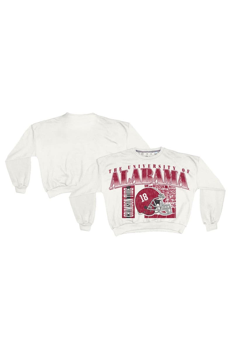 PRESSBOX Women's Pressbox White Alabama Crimson Tide Oversized Janice Retro Waist-Length Sweatshirt, Main, color, White