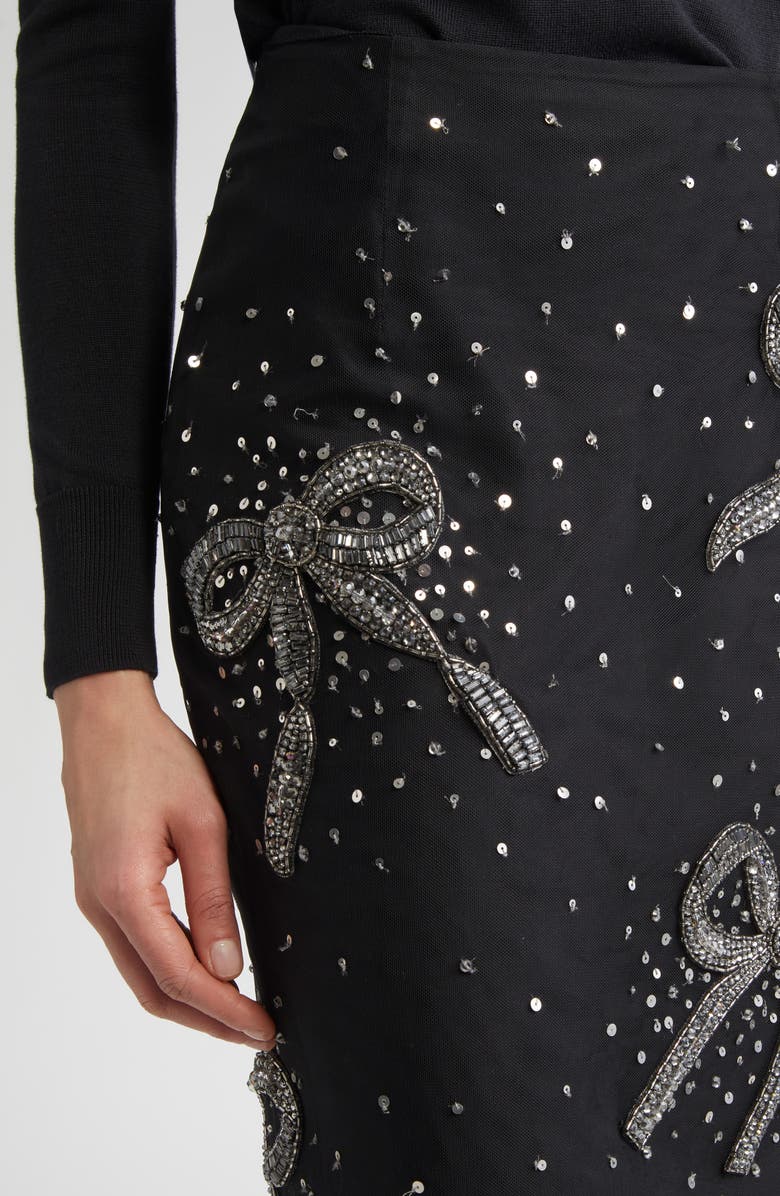 Carolina Herrera Bow Embellished Tulle Midi Skirt, Alternate, color, Black