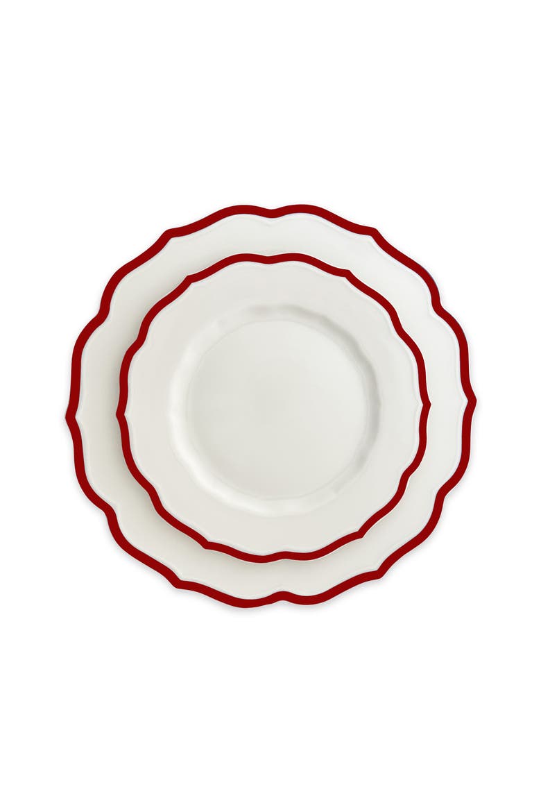 Stella Crimson Scalloped Salad Plate - Porcelain - Set 4, Alternate, color, RED