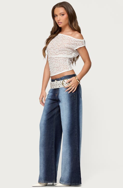 Edikted Ema Bleach Stripe Low Rise Wide Leg Jeans In Blue