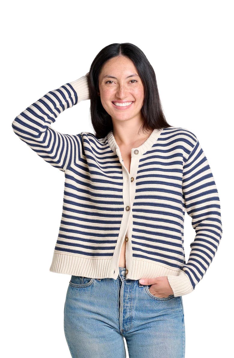 Toad & Co Bianca Crew Cardigan, Main, color, True Navy Stripe