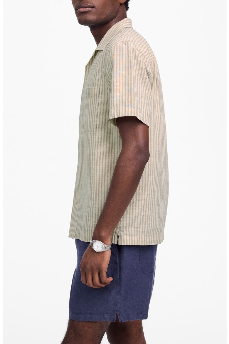 Short Sleeve Button-Up Shirt in Indigo-Dyed Stripe, Alternate, color, COLTON STRIPE