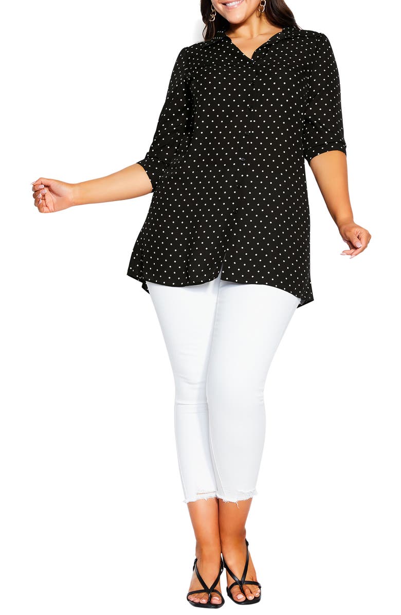 City Chic Dainty Spot Button-Up Shirt, Alternate, color, 
