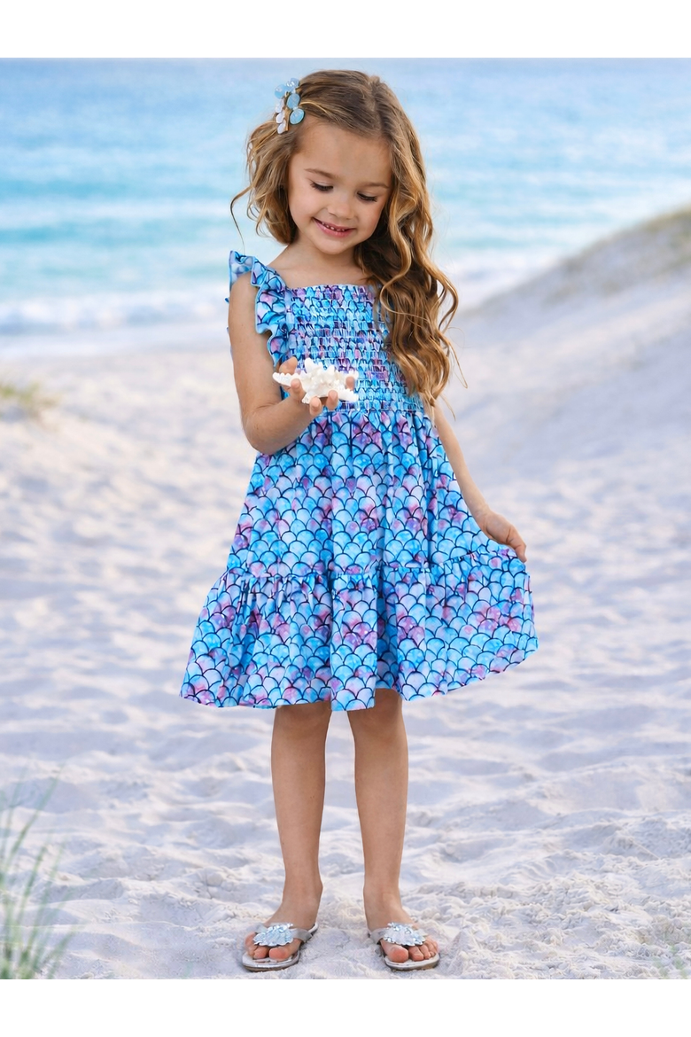 I Washed Up Like This Mermaid Ruffle Sundress, Alternate, color, Blue