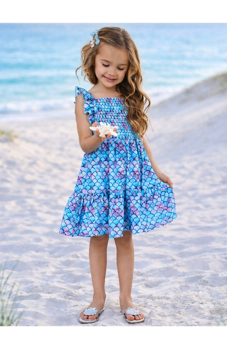Mia Belle Girls I Washed Up Like This Mermaid Ruffle Sundress, Alternate, color, Blue