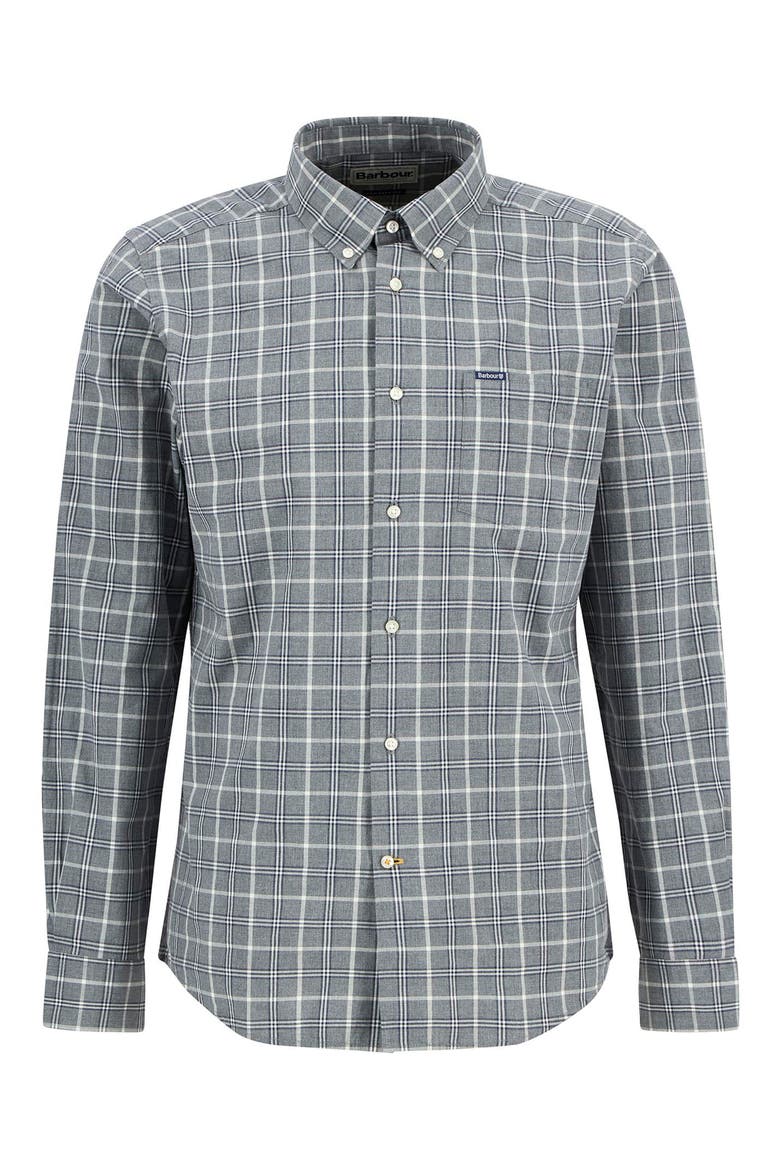 Bramham Tailored Fit Plaid Cotton Button-Down Shirt, Alternate, color, GREY MARL