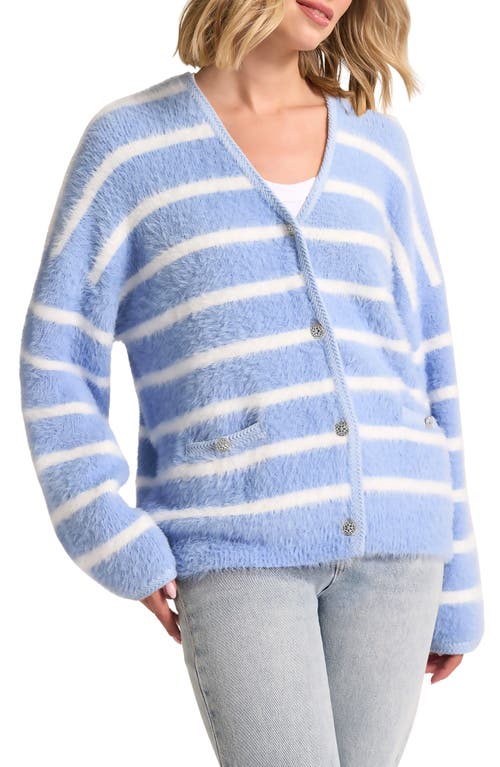 Matty M . Elodie Stripe Fuzzy Cardigan In Blue