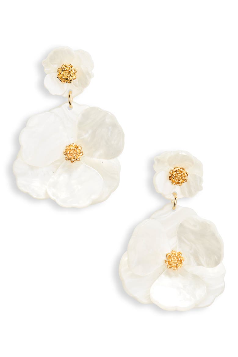 Pansy Drop Earrings, Main, color, WHITE- GOLD