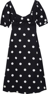 Reiss Astrid Polka Dot Puff Sleeve Open Back Linen Midi Dress