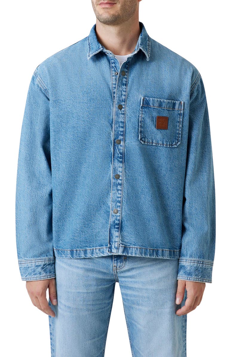 GUESS Oversize Crop Snap-Up Cotton Denim Overshirt, Main, color, 