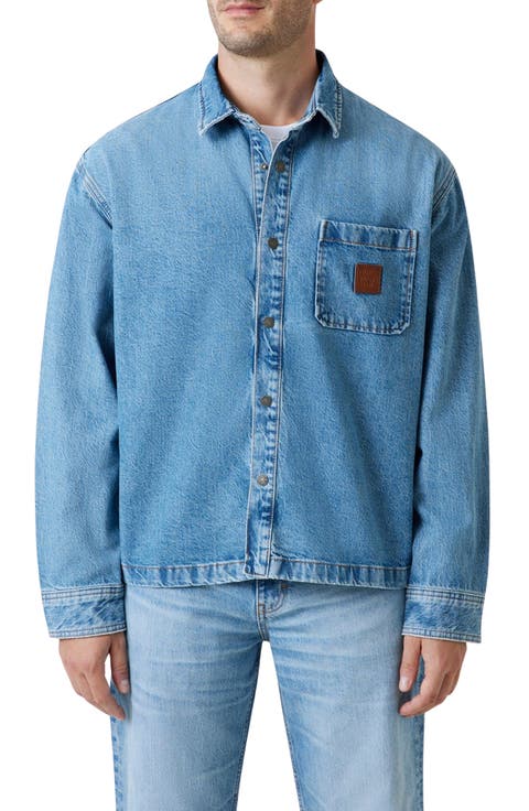 Oversize Crop Snap-Up Cotton Denim Overshirt