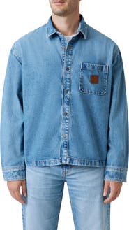 GUESS Oversize Crop Snap-Up Cotton Denim Overshirt