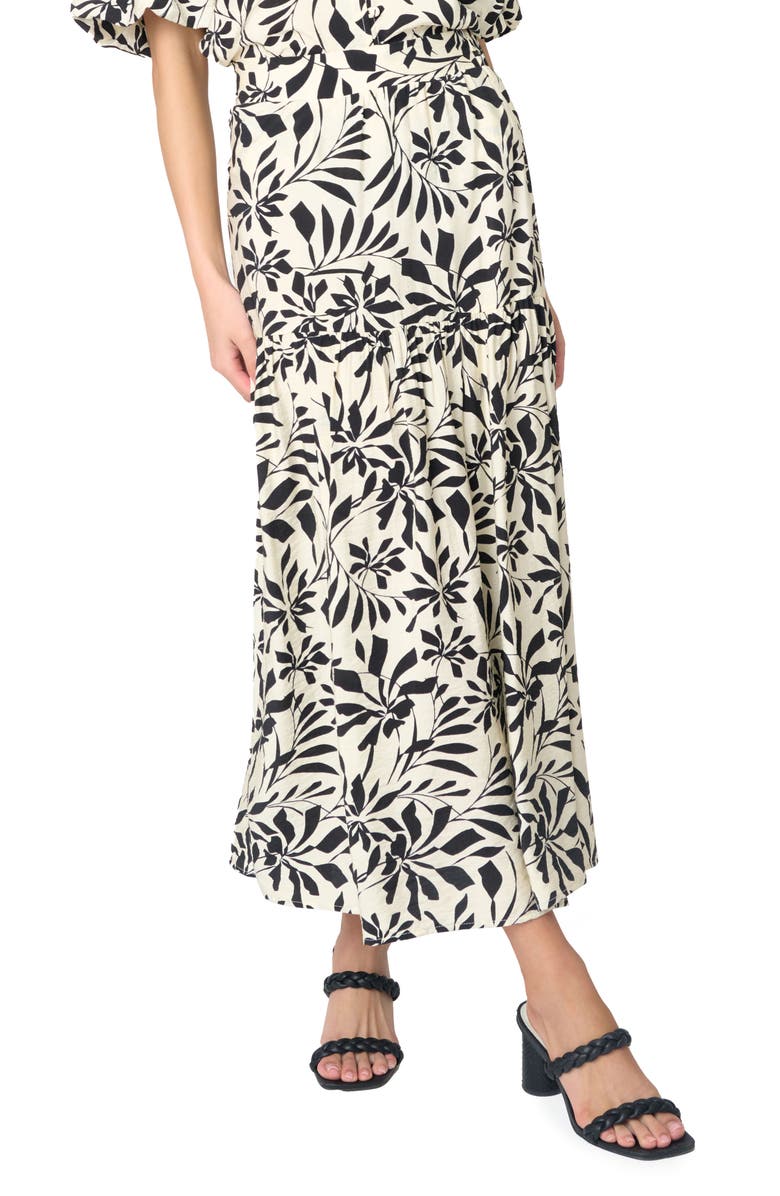 GIBSONLOOK Playa Floral Tiered High Waist Maxi Skirt, Main, color, Ivory