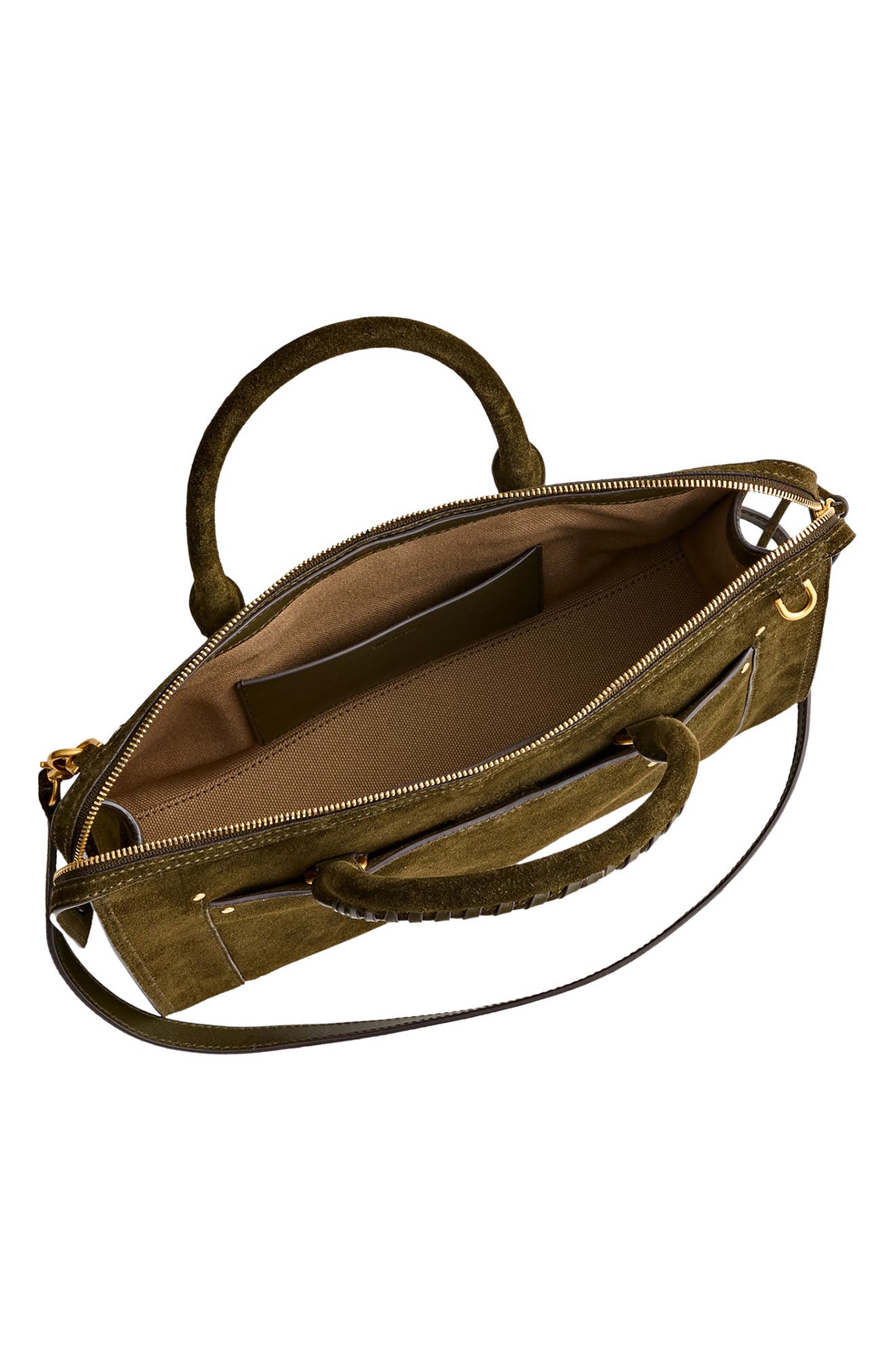 Large Studded Suede Satchel, Alternate, color, DRIED OLIVE