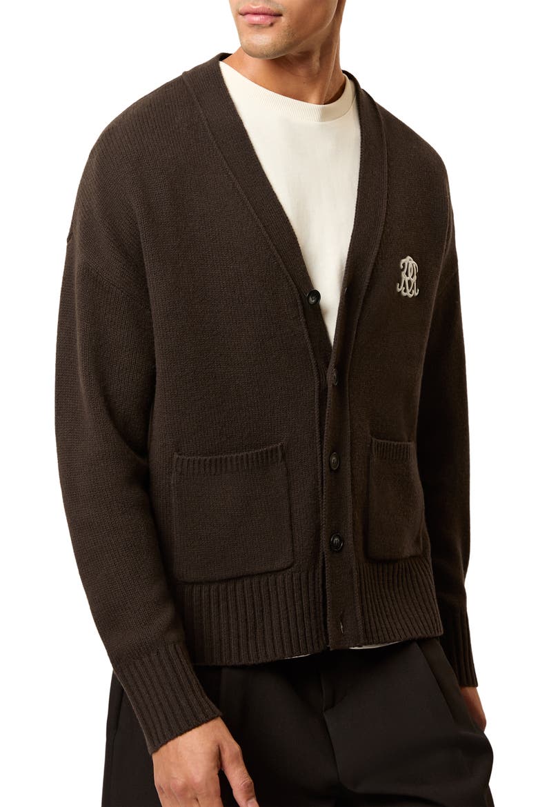 Morris Embroidered Wool Cardigan, Alternate, color, BROWN