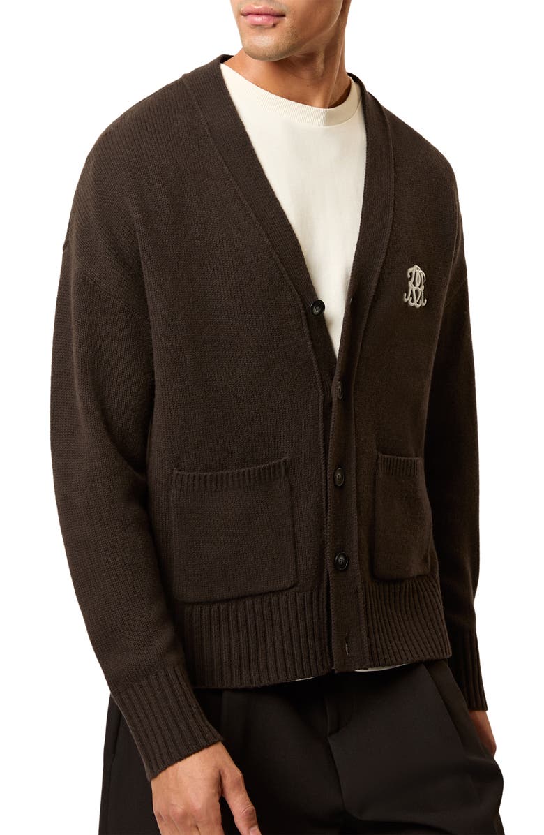 Reiss Morris Embroidered Wool Cardigan, Alternate, color, Brown
