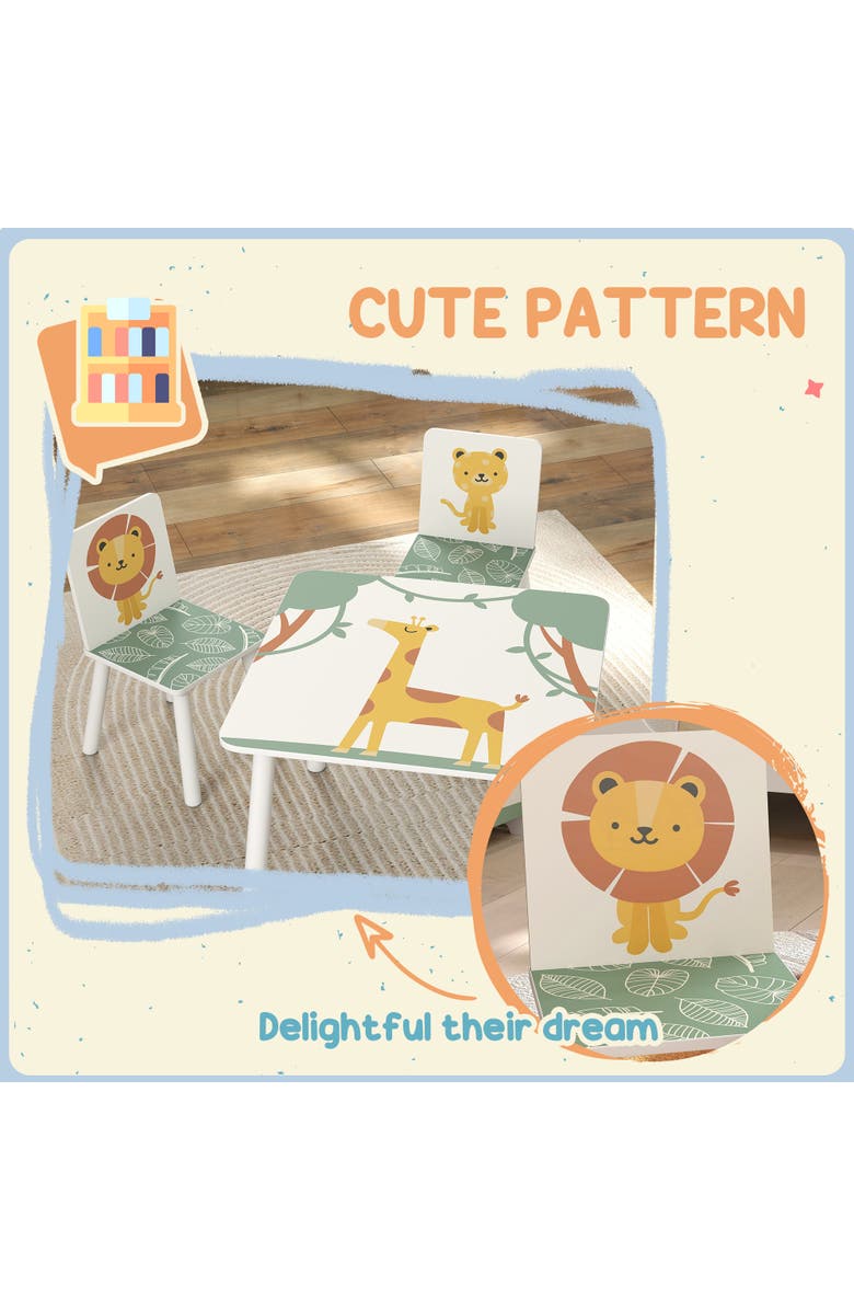 Qaba 3-Piece Kids Table & Chairs Set, Bedroom/Nursery/Playroom, Alternate, color, Green