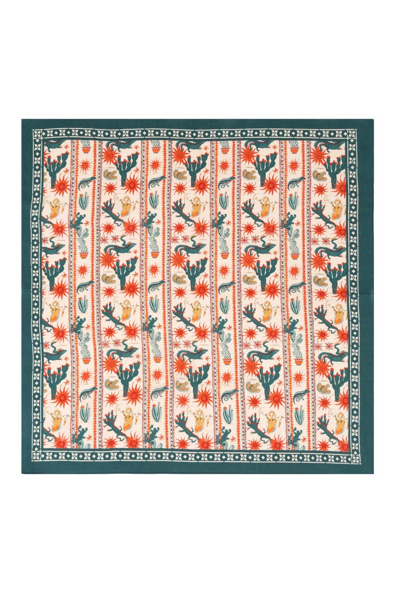 Floral Border Square Bandana, Main, color, CREAM/ GREEN MULTI