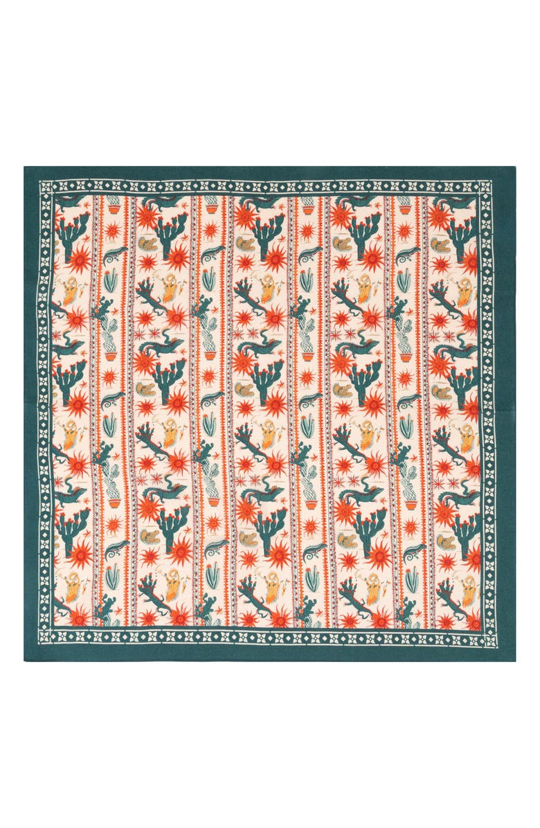SAACHI Floral Border Square Bandana, Main, color, Cream/ Green Multi
