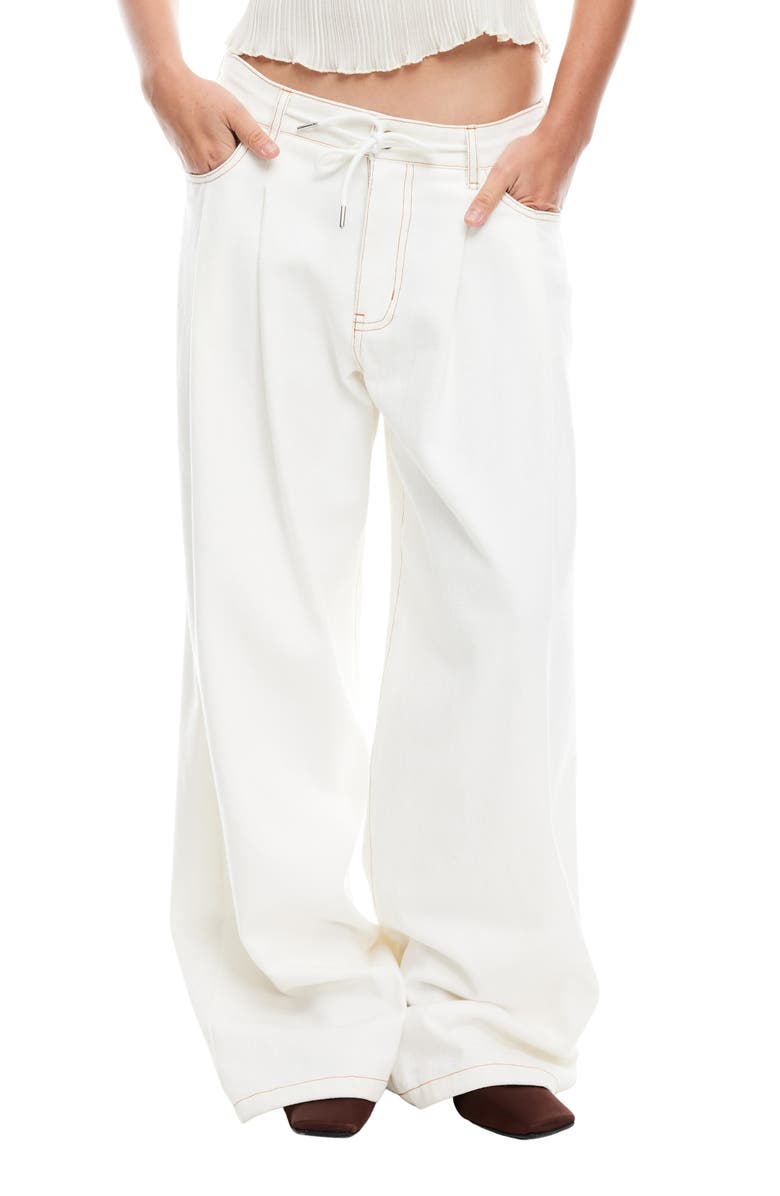 LIONESS Slouched Tie Up Jeans, Main, color, Porcelain