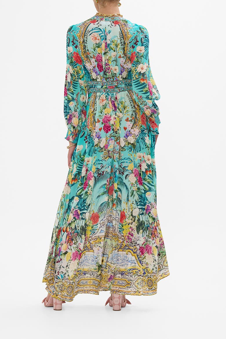 Button Dress With Shaped Waistband Gardens Of Queluz, Alternate, color, Gardens Of Queluz