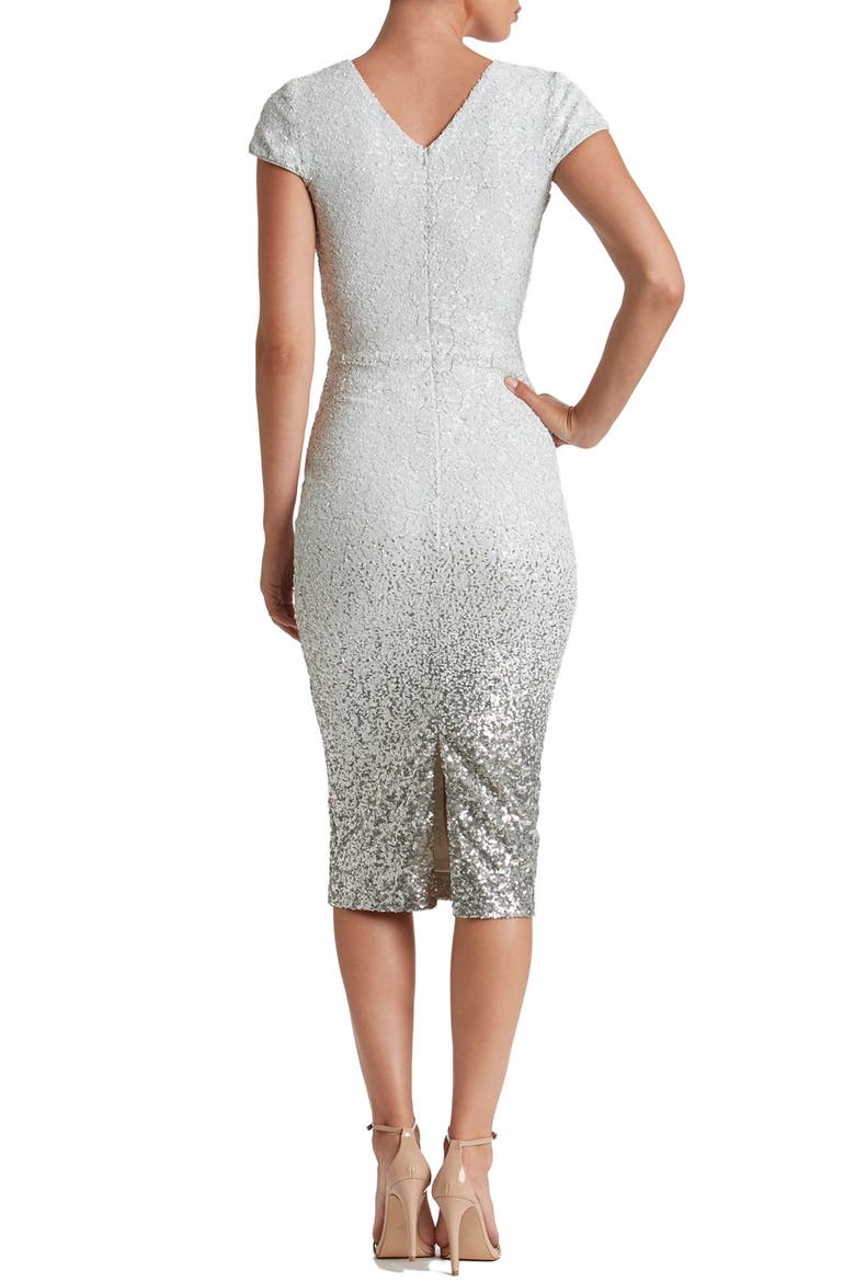 Cece Sequin Midi Dress, Alternate, color, WHITE/ SILVER OMBRE