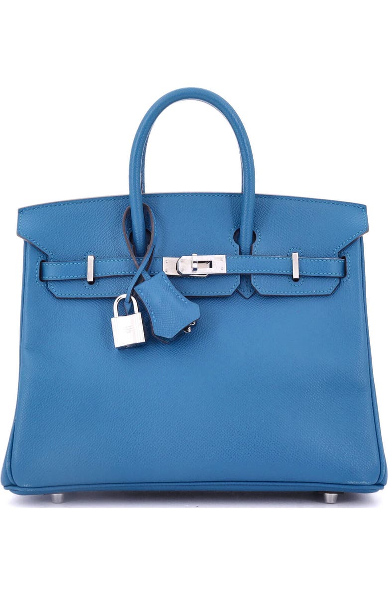 Pre-Owned Hermes Birkin Handbag Blue Epsom with Palladium Hardware 25, Main, color, Mykonos