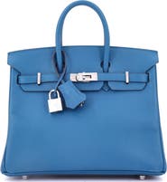 Pre-Owned Hermes Birkin Handbag Blue Epsom with Palladium Hardware 25
