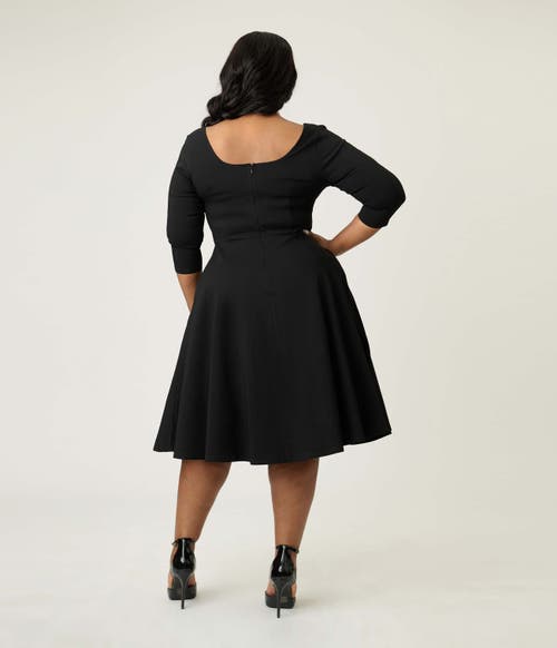 Unique Vintage Plus Size Square Neck Pleated Swing Dress In Black