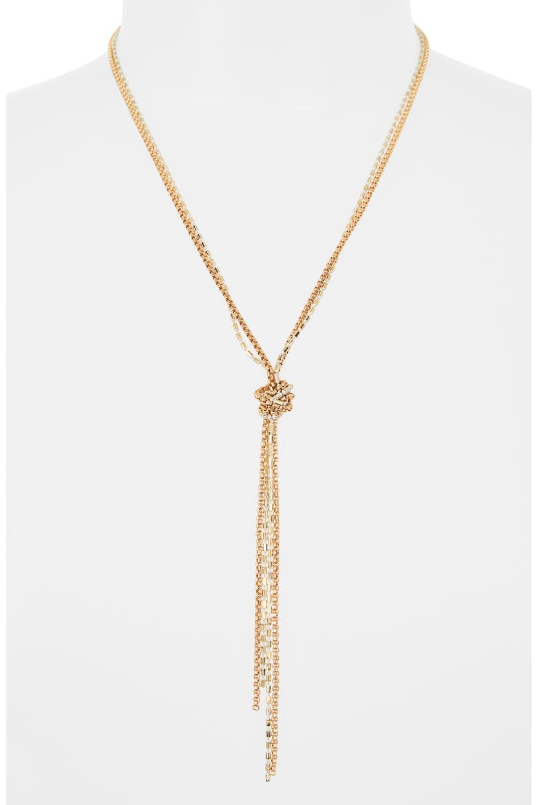 Coated Sparkle Knotted Y-Necklace, Alternate, color, WHITE- GOLD