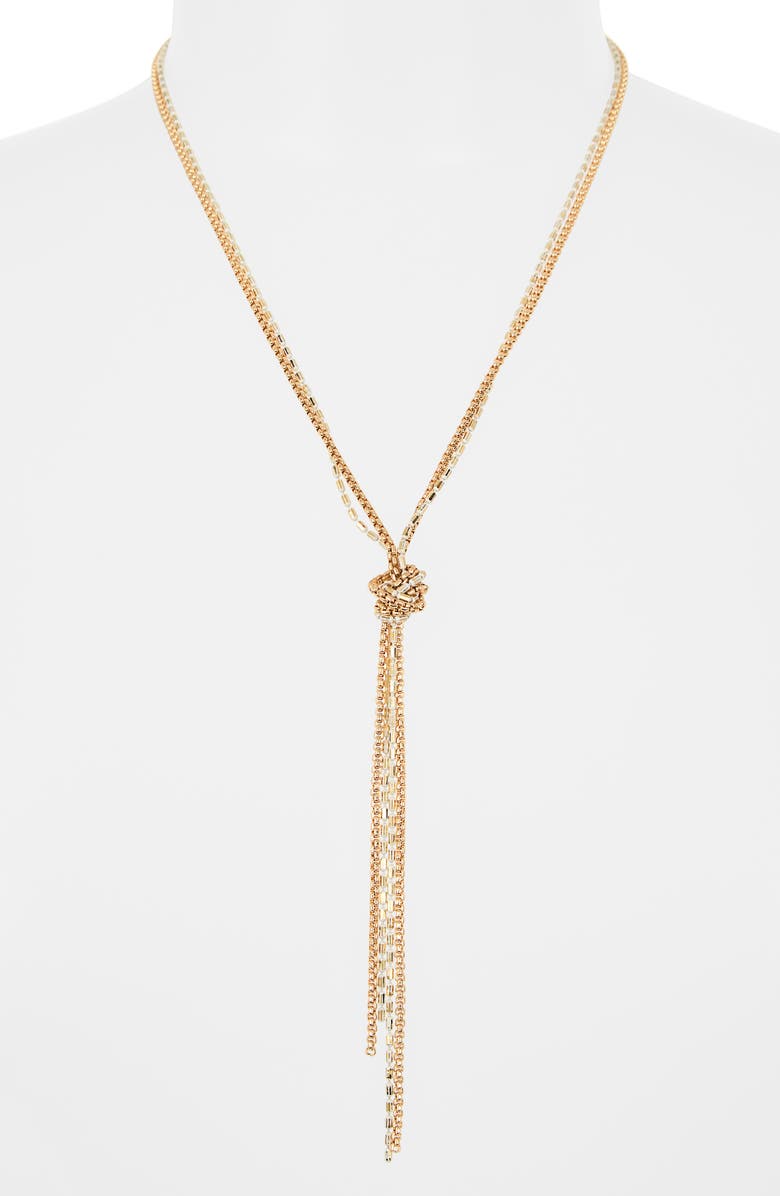 NORDSTROM RACK Coated Sparkle Knotted Y-Necklace, Alternate, color, White- Gold