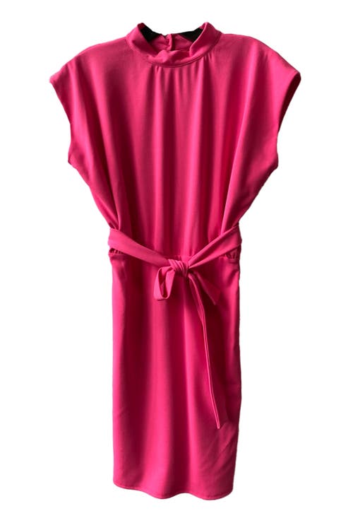 Un Deux Trois Kids' Tie Waist Dolman Sleeve Stretch Crepe Sheath Dress In Pink