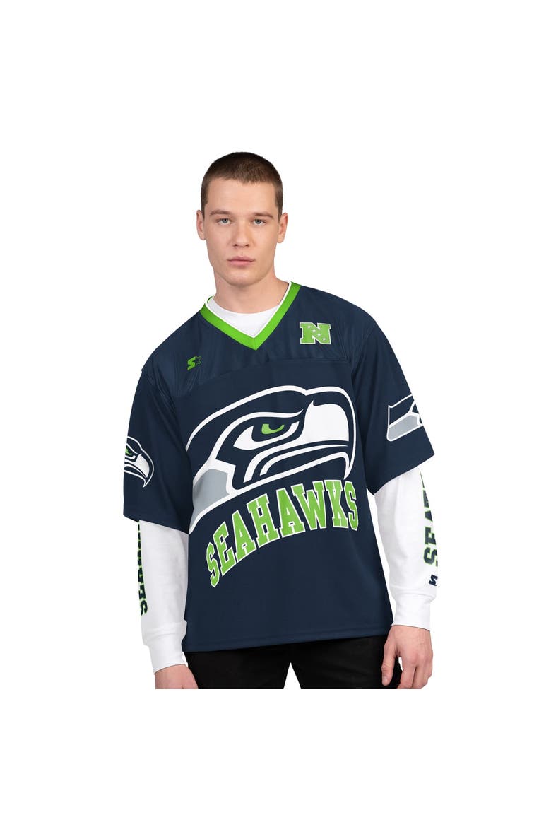 Men's Starter  College Navy/White Seattle Seahawks Short Sleeve & Long Sleeve T-Shirt Combo Pack, Main, color, College Navy