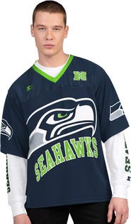 STARTER Men's Starter College Navy/White Seattle Seahawks Short Sleeve & Long Sleeve T-Shirt Combo Pack