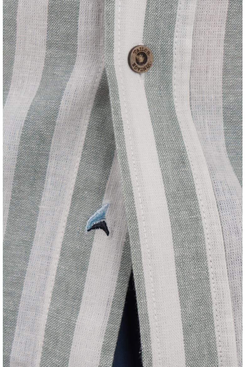 Stripe Short Sleeve Linen Button-Down Shirt, Alternate, color, CHINOIS GREEN BOLD STRIPE