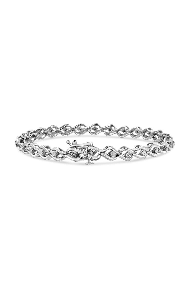 Silver 1/10 Cttw Round-Cut Diamond Links of Flame Bracelet, Alternate, color, White