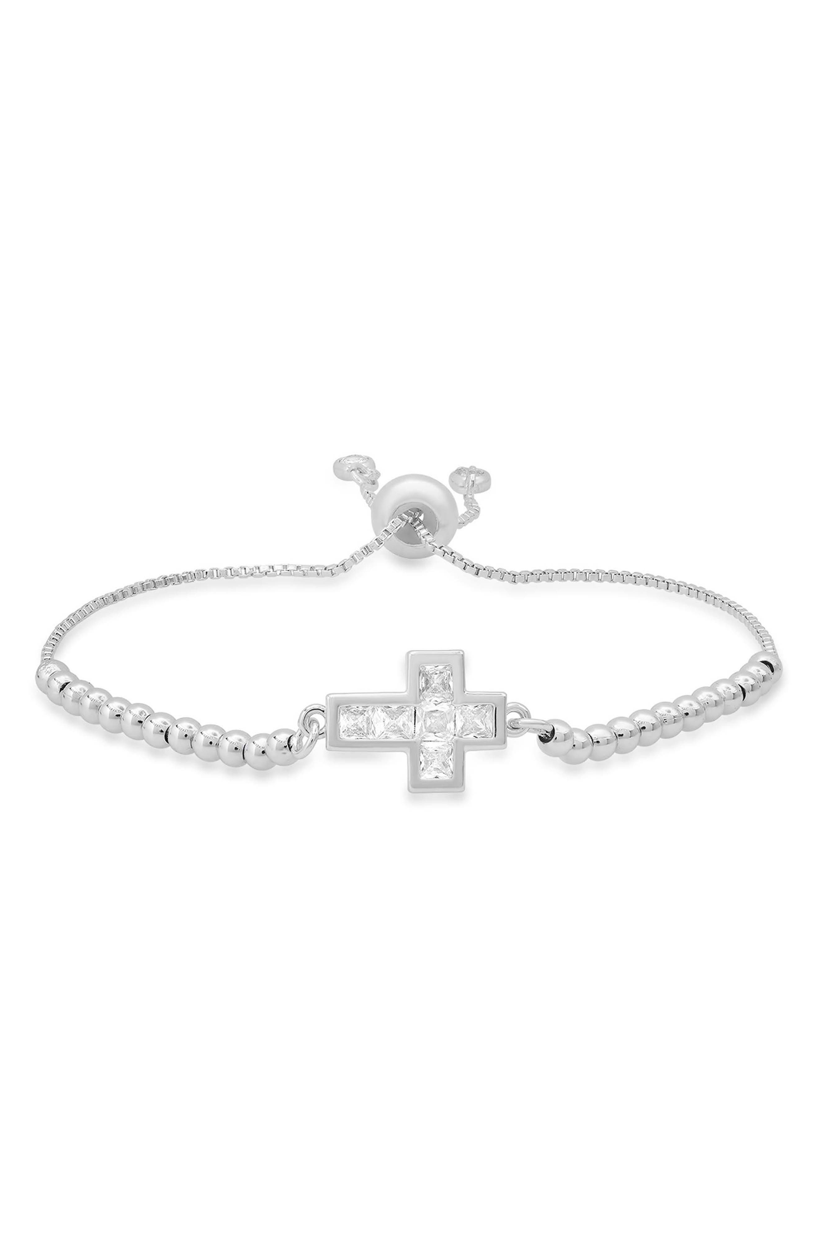 18k Gold Plated Cubic Zirconia Cross Adjustable Bracelet