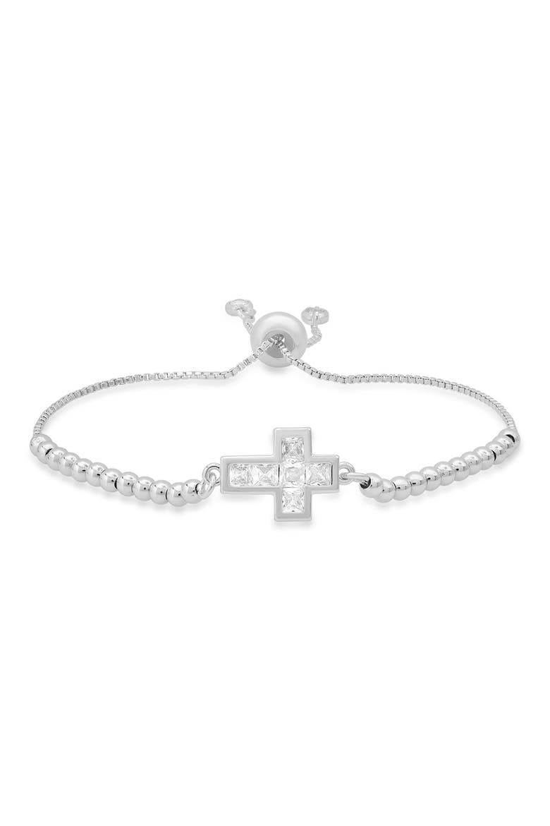 18k Gold Plated Cubic Zirconia Cross Adjustable Bracelet, Main, color, SILVER