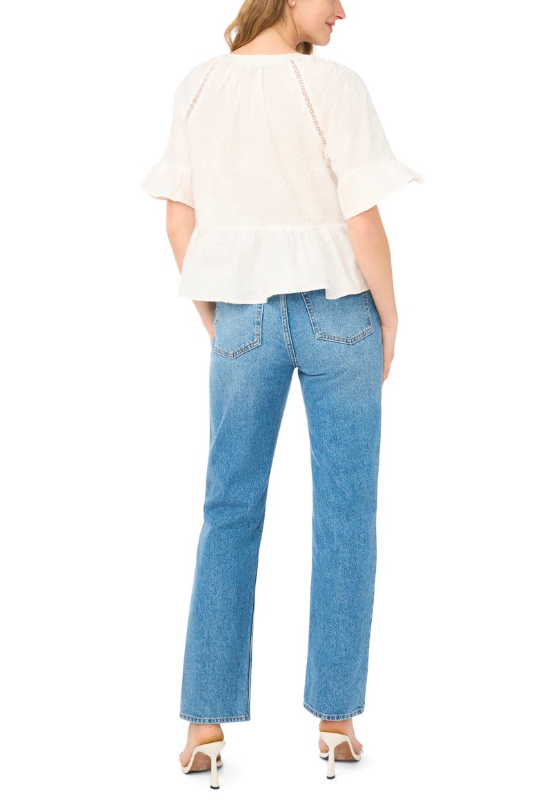 Lace Insert Peplum Top, Alternate, color, VANILLA CLAM