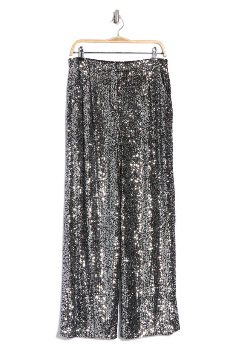 Sequin Wide Leg Trousers, Alternate, color, SILVER