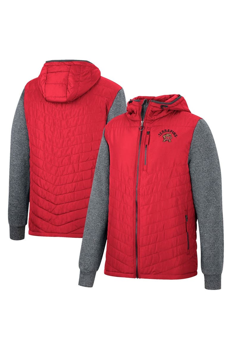 Men's Colosseum Red/Charcoal Maryland Terrapins Course Herringbone Full-Zip Hoodie, Main, color, Red