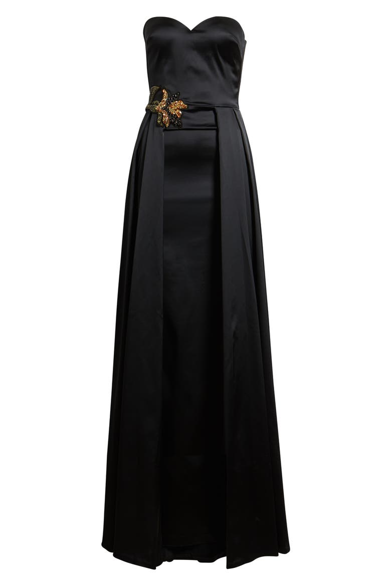 Lucyla Embellished Strapless Gown, Alternate, color, BLACK