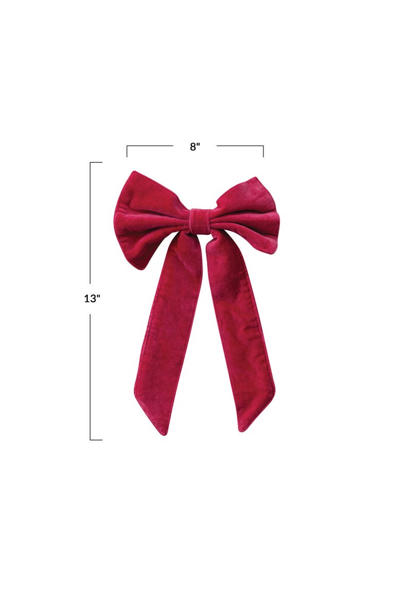 Cotton Velvet Bow with Iron Clip, Alternate, color, Fuchsia Color