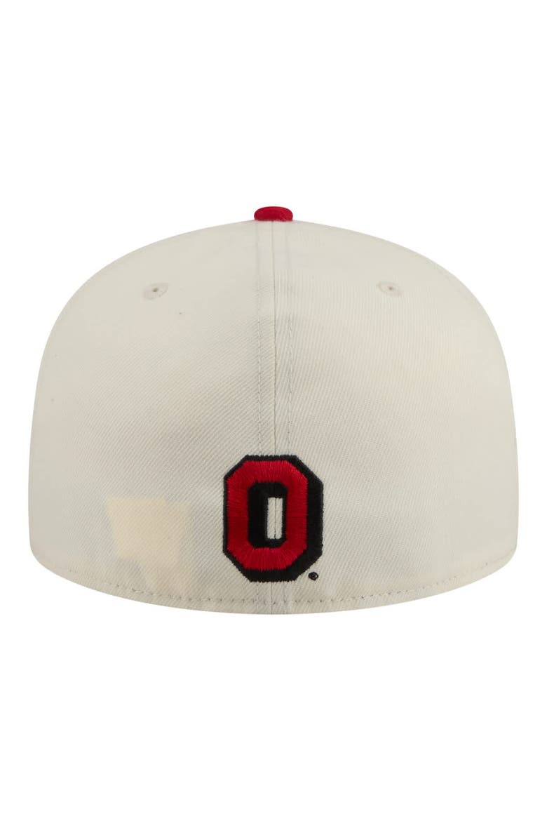 Men's New Era  Cream/Scarlet Ohio State Buckeyes Two-Tone Script 59FIFTY Fitted Hat, Alternate, color, Cream