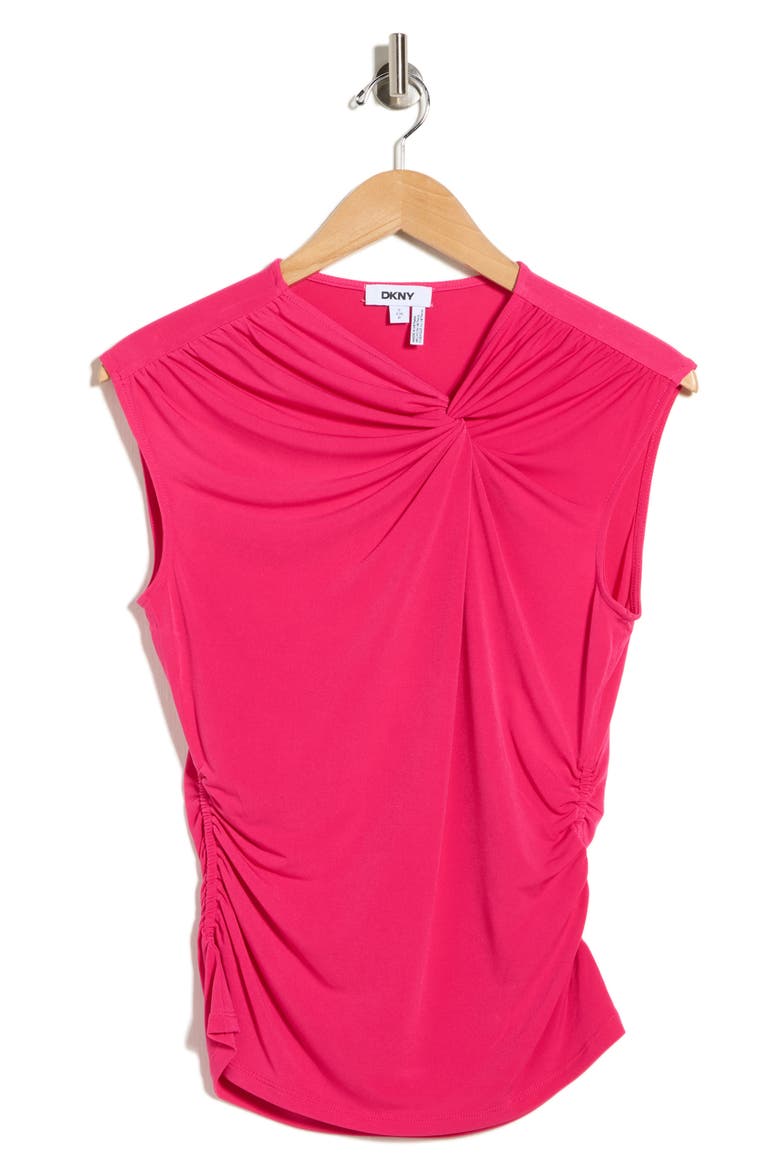 Asymmetrical Ruched Cap Sleeve Top, Alternate, color, HOT PINK