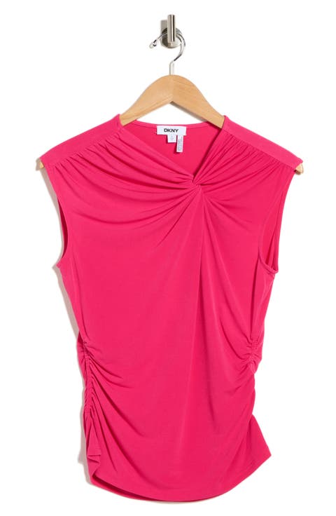 Asymmetrical Ruched Cap Sleeve Top