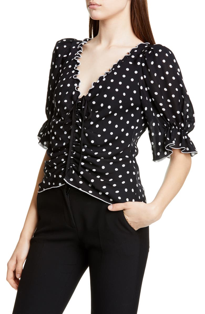 Cinq à Sept Kimberly Polka Dot Silk Top, Alternate, color,