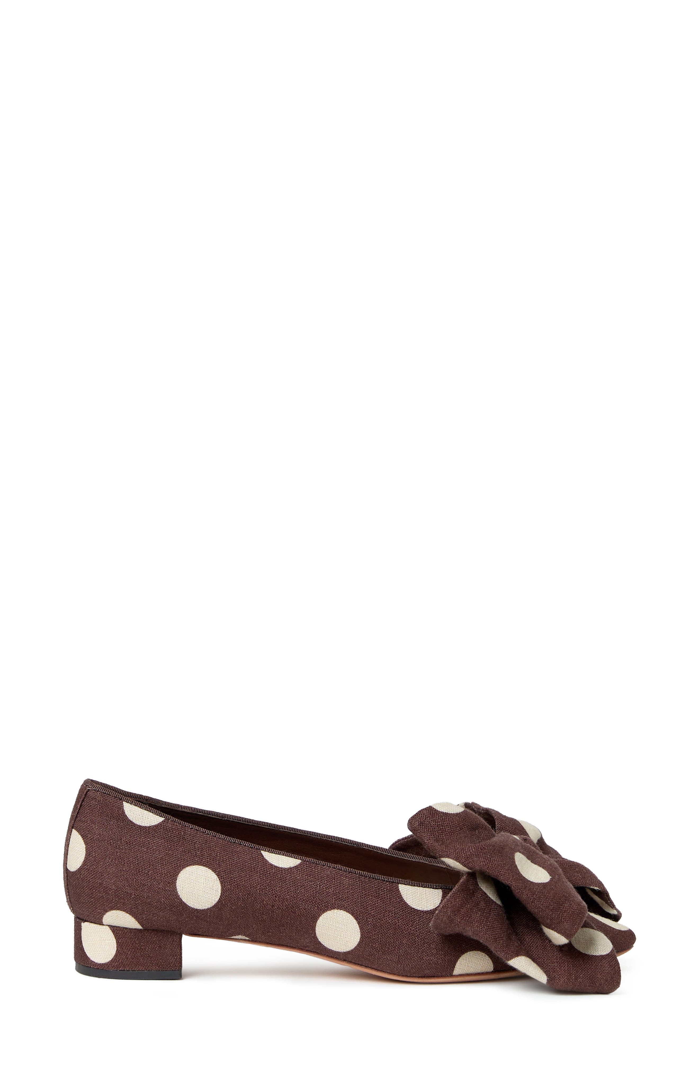 Noa Bow Pointed Toe Block Heel Pump, Alternate, color, BROWN/ CREAM POLKA DOT